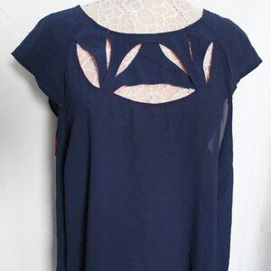 Forever 21 2X Plus Size Short Sleeve Cut Out Dress Shirt Navy Blue